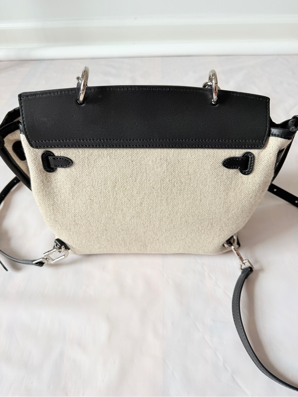 canvas leather tote backpack convertible straps cream black nWOT - Picture 9 of 17
